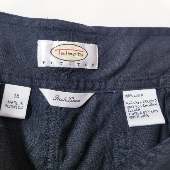 Talbots Petites Iris Linen Black Belted Straight Leg Pants - Picture 2 of 10